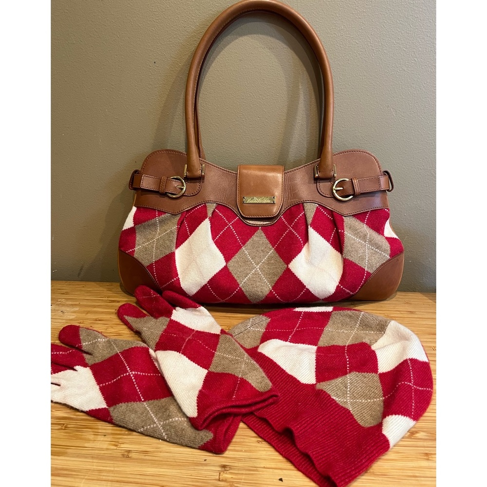 Brooks Brothers Cashmere Argyle Purse, Hat & Gloves